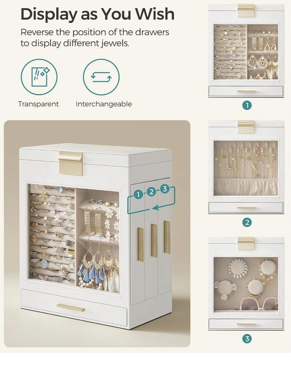 SONGMICS 5-Layer Jewelry Box with Deluxe White Jewelry Organizer Box with Mirror